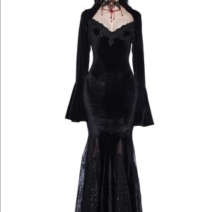 Dolls Kill Black Velvet Long Sleeve Dress